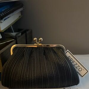 Prezzo Black Pleated Wristlet Clutch